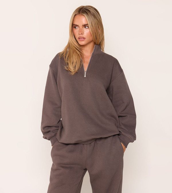 Petite High Neck Zip Sweatshirt