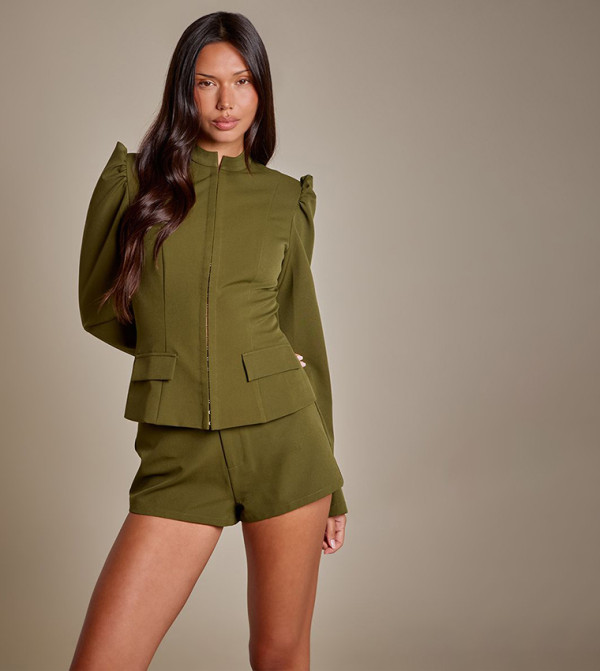 Deep Puff Sleeves Hook and Eye Jacket