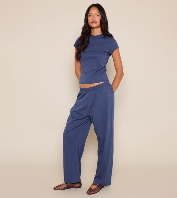 Soft Textured Relaxed Wide Leg Trousers