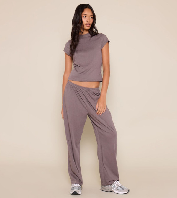 Soft Textured Relaxed Wide Leg Trousers