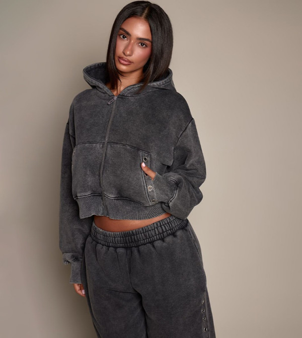 Petite Eyelet Detail Zip-Up Hooded Jacket