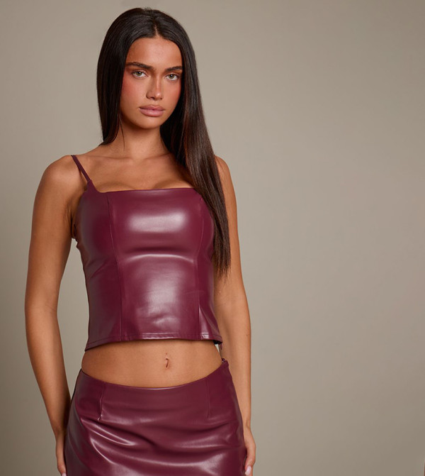 Faux Leather Strappy Square Neck Top