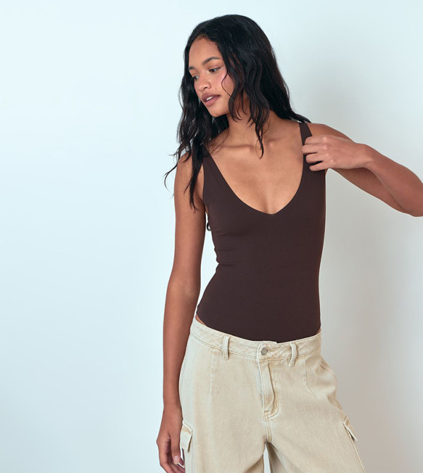 Contour Plunge Neck Bodysuit Top