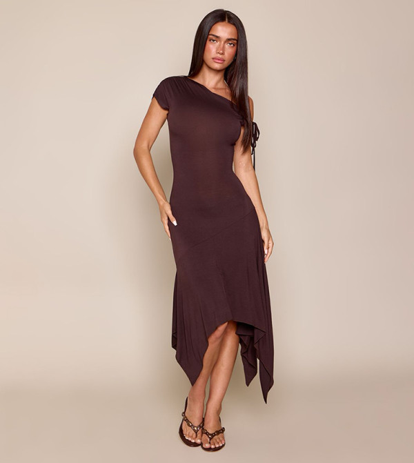 Soft Touch Asymmetric Neck Hanky Hem Midaxi Dress