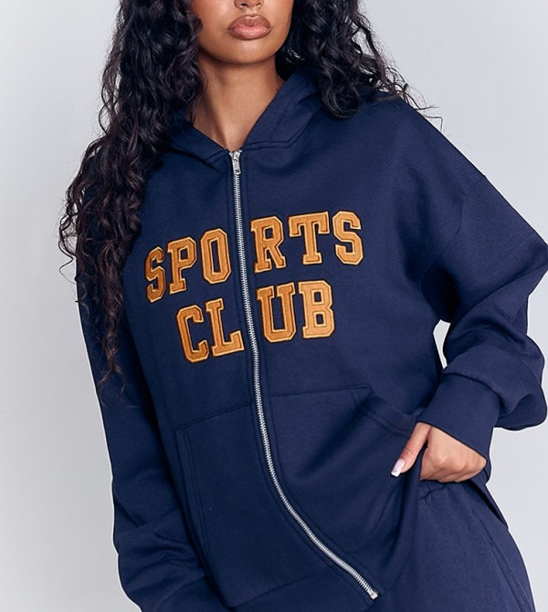 Sports Embroidered Zip-Through Hooded Jacket