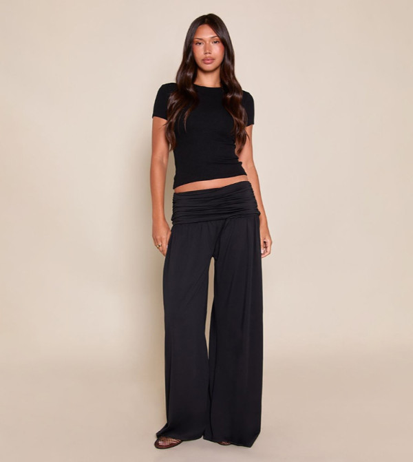 Slinky Matte Gathered Wide Leg Trousers