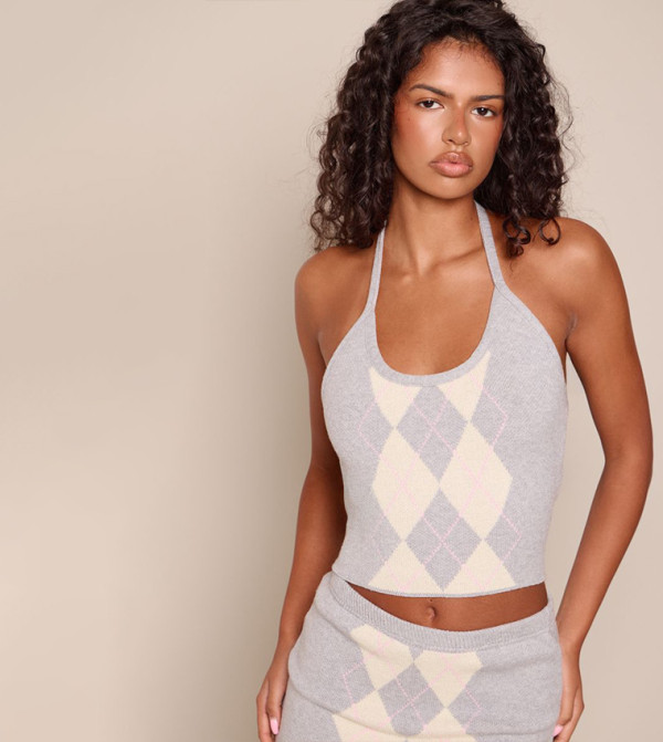 Argyle Halterneck Knitted Top