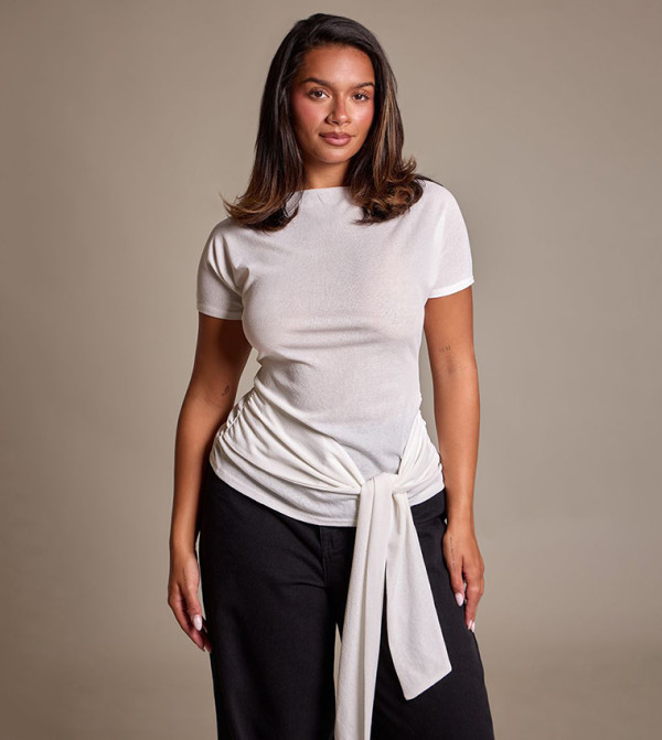 Shape Mesh Wrap Detail Short Sleeves Top