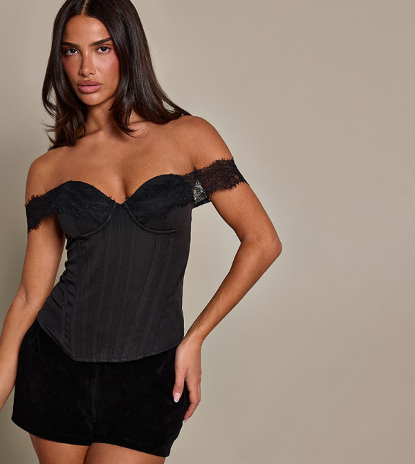 Lace Trim Detail Woven Corset Top