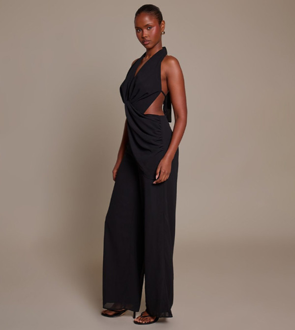 Chiffon Plunge Drape Detail Jumpsuit
