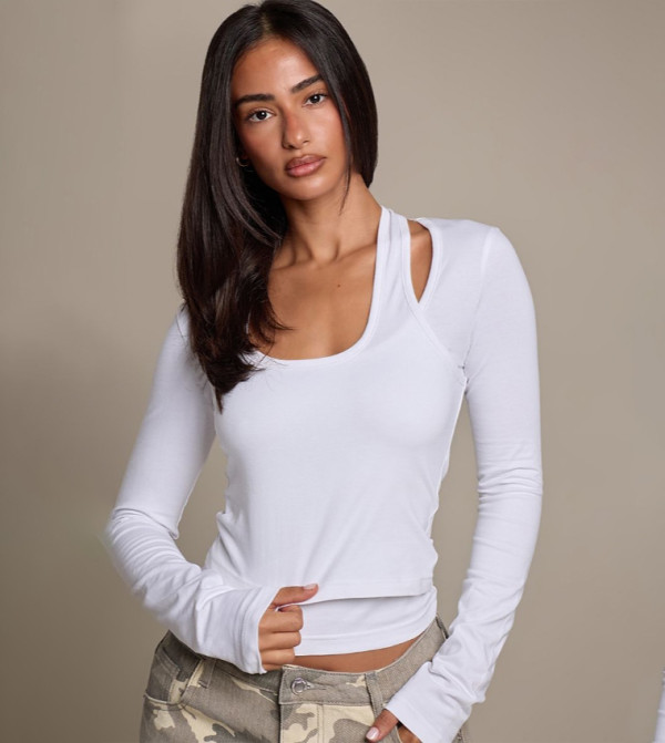 Petite Long Sleeves Double Layer Top
