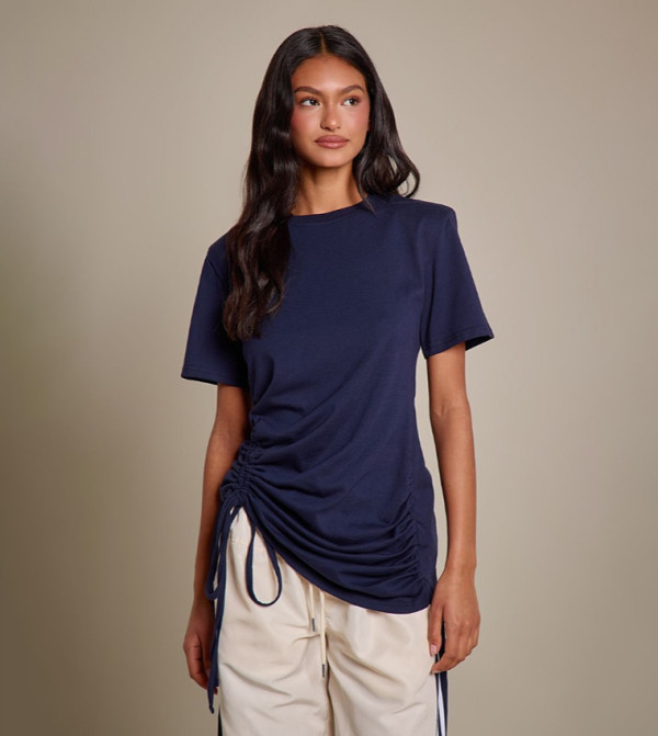Ruched Shoulder Pad Short Sleeves T-Shirt