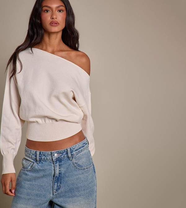 Slouchy Cinched Waist Knit Long Sleeves Crop Top