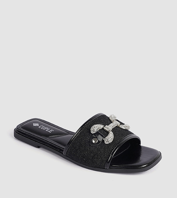 Embellished Denim Flat Sandals