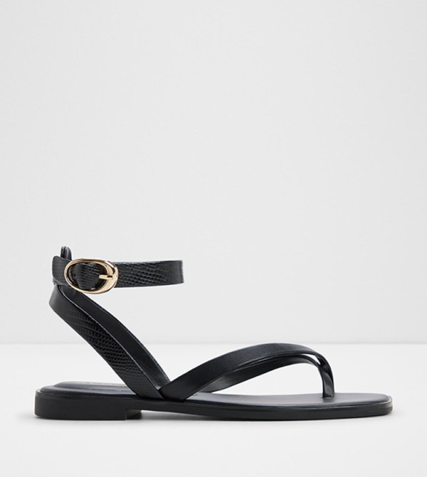 DARESSI Textured Ankle Strap Flat Sandals