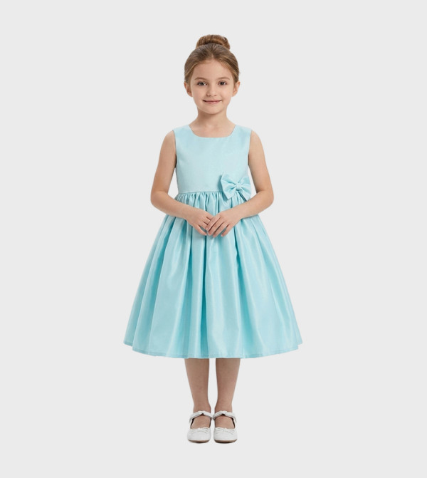 KIANA Solid Bow Detail Sleeveless Party Dress