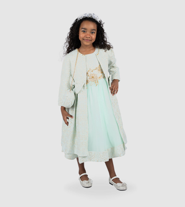 Jasmine Embroidered Party Dress with Coat and Bag