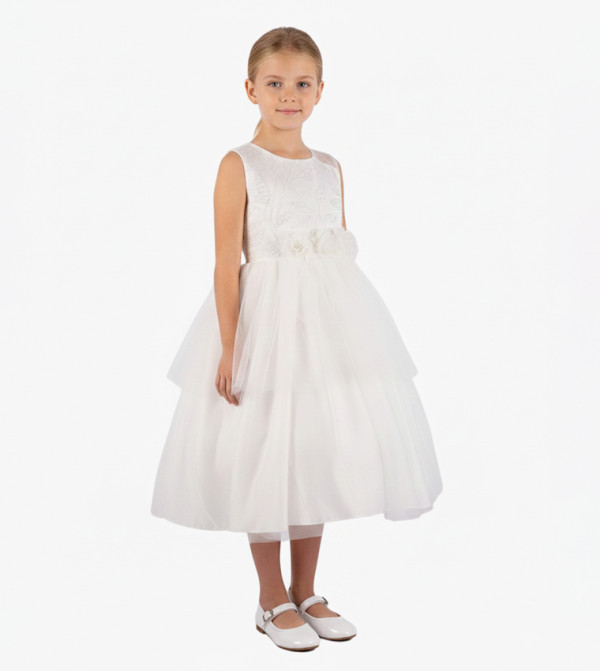 Embroidered Layered Dress with Headband