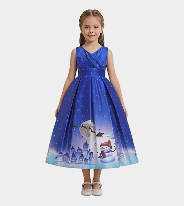 Christmas Santa Theme Box Pleated Dress