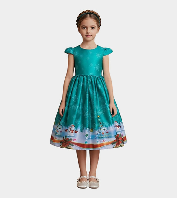 Christmas Theme Fit and Flare Party Dress