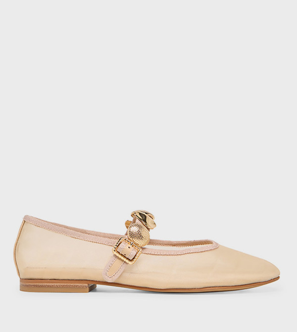RELAN MESH Gold Charm Embellished Buckle Strap Mary Jane Shoees