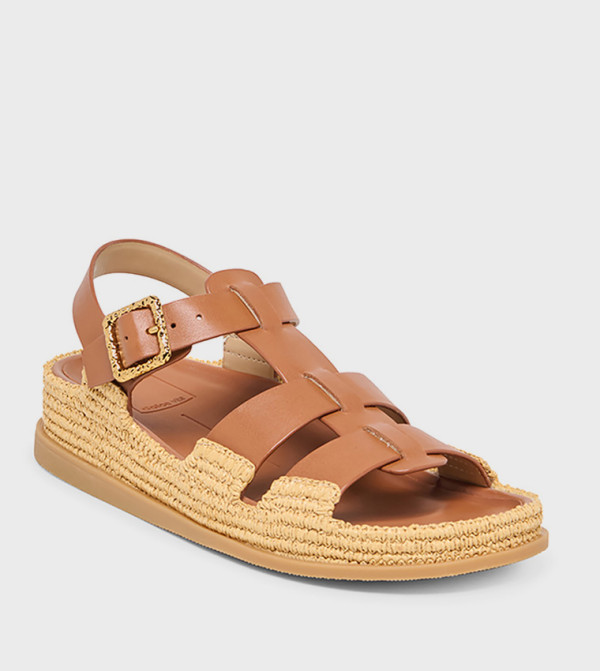 SHENNA Woven Raffia Platform Buckle Gladiators