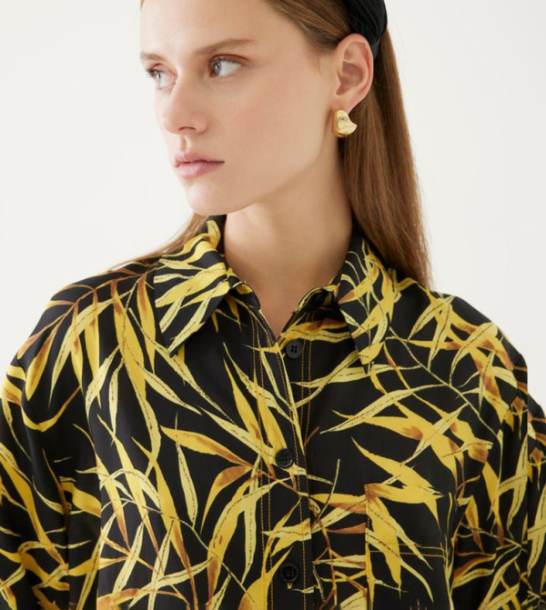 Leaf Pattern Viscose Long Sleeves Shirt