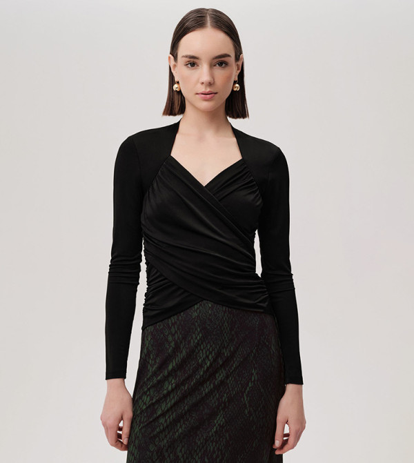 V-Neck Long Sleeves Slim Fit Knitted Wrap Top