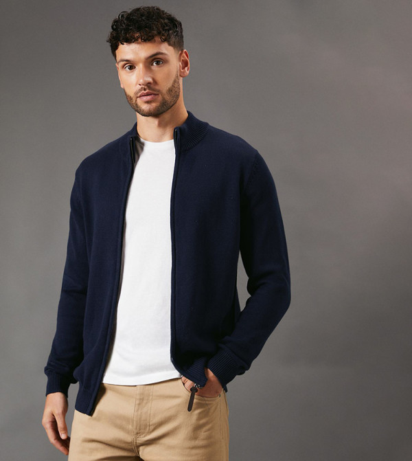 Premium Pure Cotton Zip Through Knit Cardigan