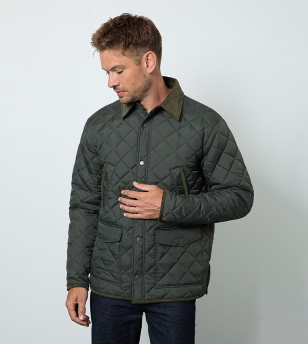 Diamond Quilted Corduroy Collar Jacket