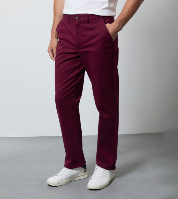 Solid Button Closure Chino Trousers