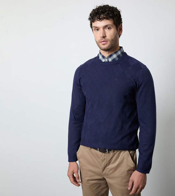 Argyle Jacquard Knitted Crew Neck Sweater
