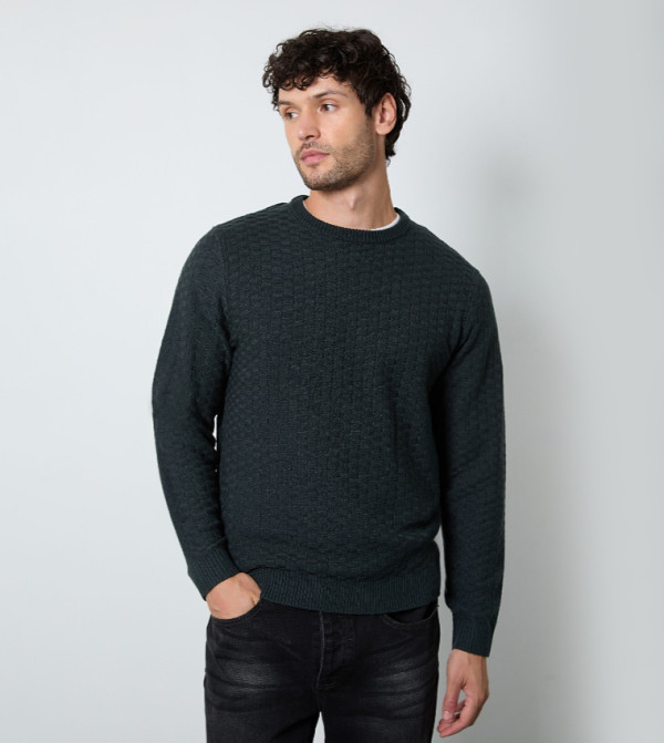 Box Stitch Knitted Crew Neck Jumper