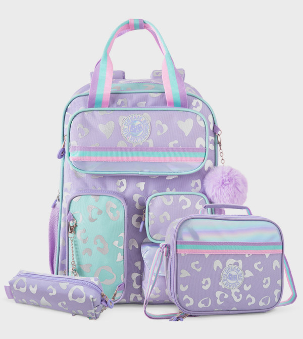 17” 3-Piece School Backpack with Lunch Bag & Pencil Case, Purple