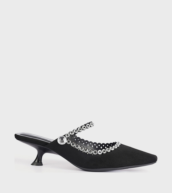Embellished Kitten Heel Mule Pumps