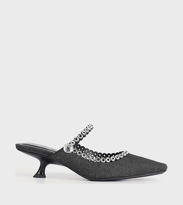 Embellished Kitten Heel Mule Pumps