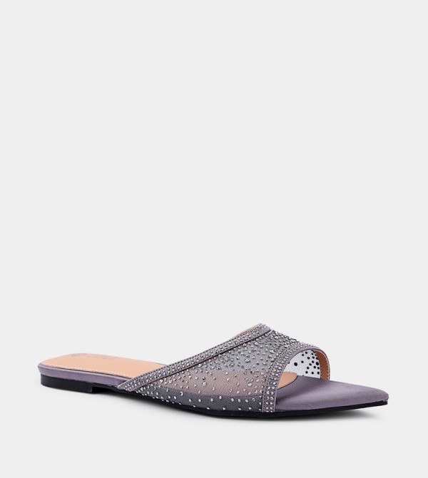 Embellished Peep Toe Flat Sandals