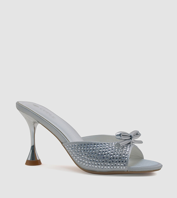 Embellished Open Toe Flared Heel Sandals