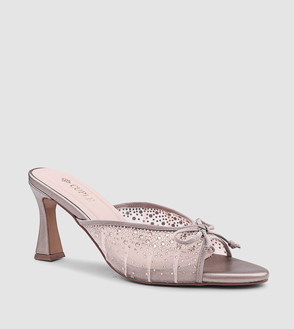 Embellished Mesh Heeled Sandals