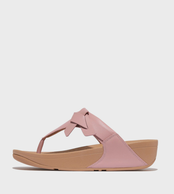 LULU Folded-Knot Leather Toe-Post Comfort Sandals