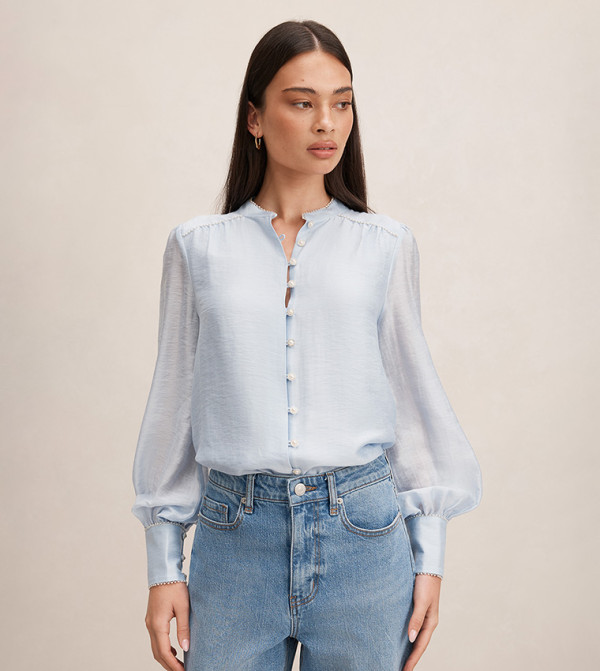 ANGELICA Pearl Detail Bishop Sleeves Top