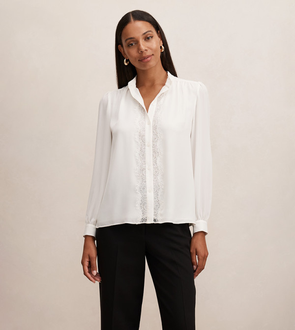 POPPY Lace Trim Mandarin Collar Shirt