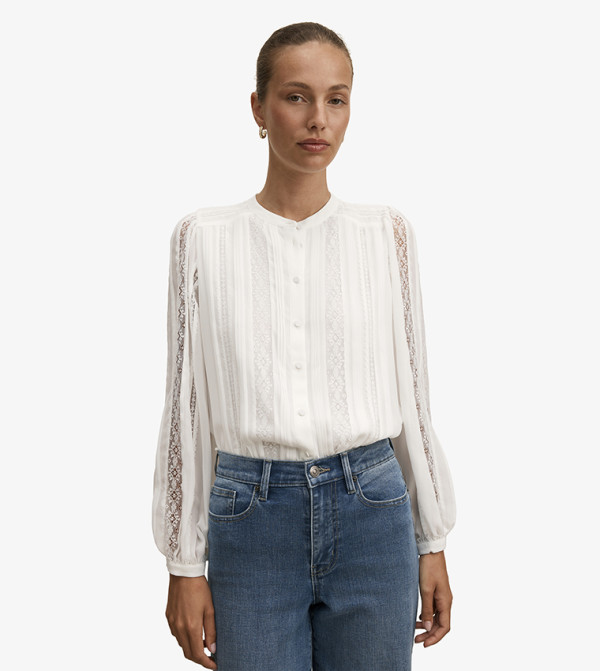 ALEXIS Lace Trim Long Sleeves Top