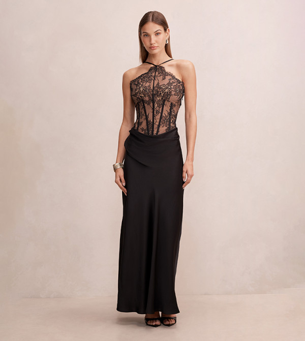 NELLIE Lace Halterneck Maxi Dress