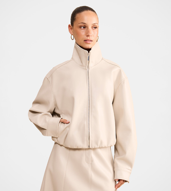JULIA Petite PU High Neck Jacket