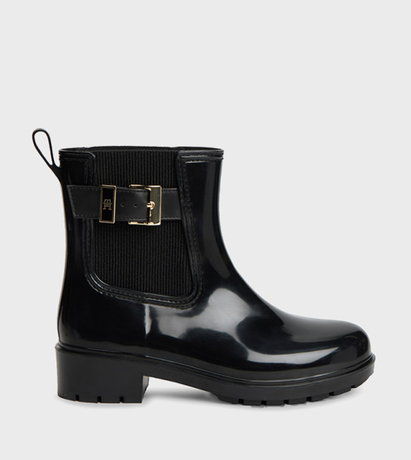 Metal Accent Buckle Round Toe Ankle Boots