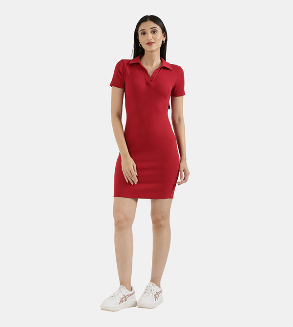 Ribbed Slim Fit Cotton Mini Polo Dress