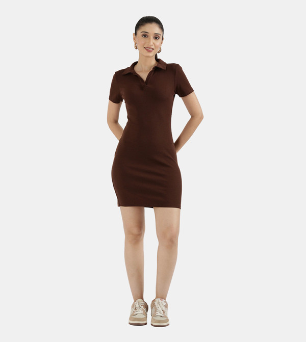 Ribbed Slim Fit Cotton Mini Polo Dress