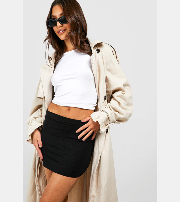 Basic Solid Black High Waisted Mini Skirt