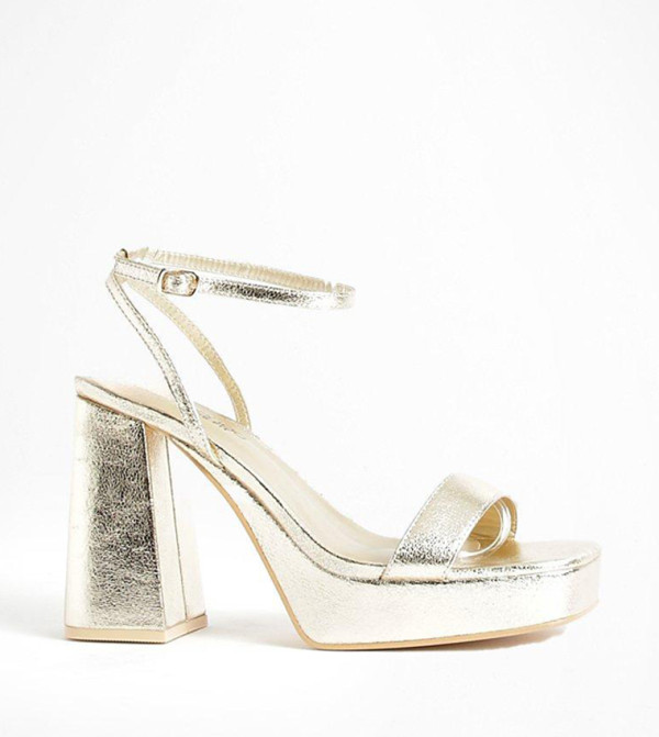 Wide Metallic Square Toe Barely There Platform Heel Sandals